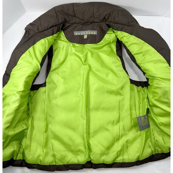 Kenneth Cole Reaction Womens Brown Down Puffer Vest Medium Neon Green Lining EUC - Picture 5 of 9